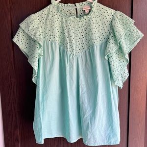 Eyelet ruffle sleeve top